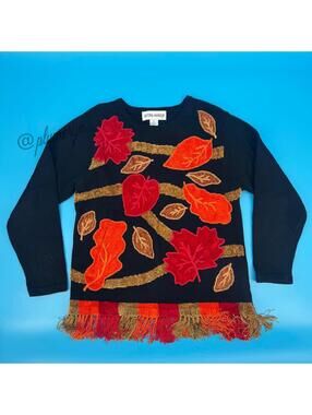 Victoria Harbour Women's Vintage Colorful Fall Leaves Autumn Sweater Size M